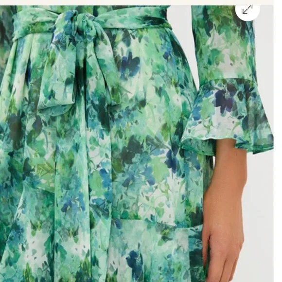 Tuckernuck Water Lilies Sasha Dress Tiered Ruffle Midi Green Floral M NEW READ - Picture 4 of 9